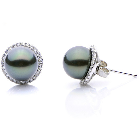 BÔNG TAI NGỌC TRAI TAHITI ĐEN 8MM